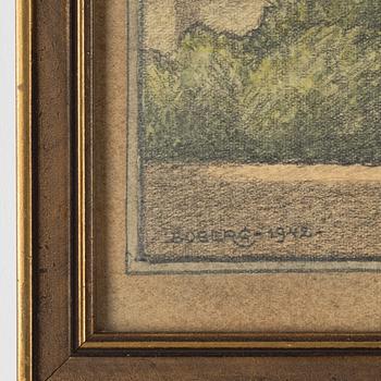 Ferdinand Boberg, drawings, 3 pcs, motifs from Djurgården, Stockholm.