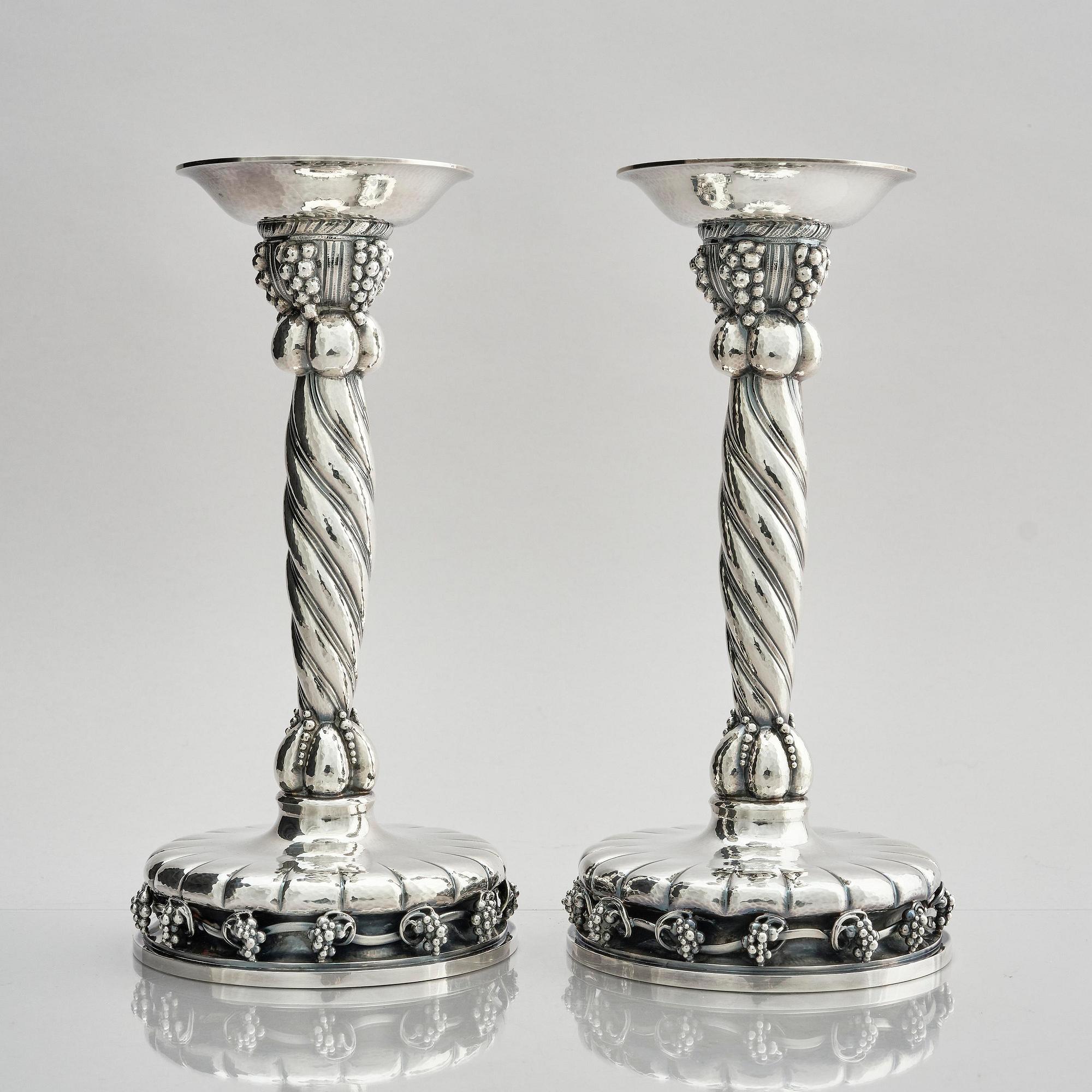 Georg Jensen, a pair of Danish sterling silver candlesticks, modell no 264, Copenhagen after 1945.