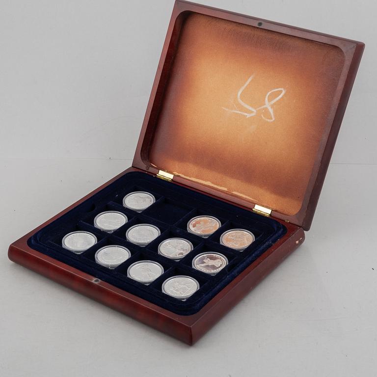 Astrid Lindgren, medaljer 11 st, finsilver, Moneta 2002.