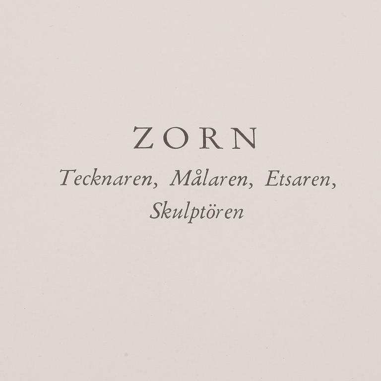 BOK, "Zorn tecknaren, målaren, etsaren, skulptören" av Gerda Boëthius. Stockholm/Nordisk, Rotogravyr, 1949, uppl 1457.