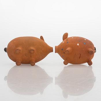 Marita Lybeck, figurines, 8 pcs, red clay, signed ML.