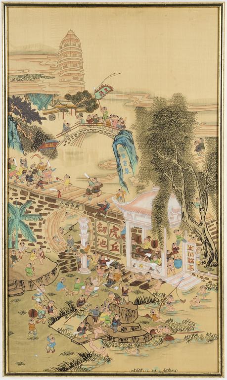 A Chinese silk painting, 20th century.