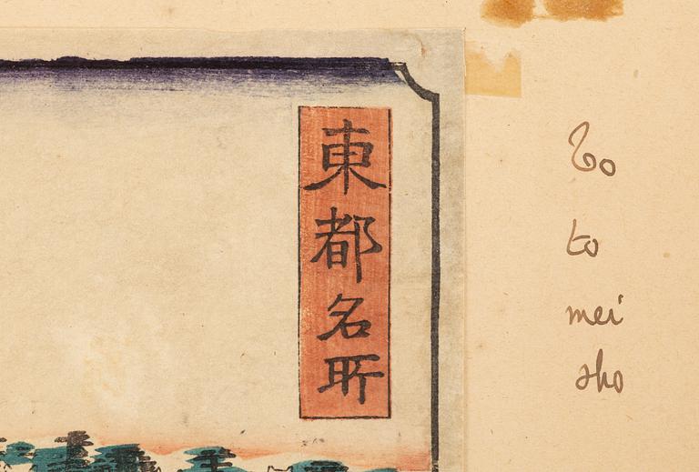 Ando Utagawa Hiroshige, 'Nihon Bashi' och 'Takanawa no Zu'.