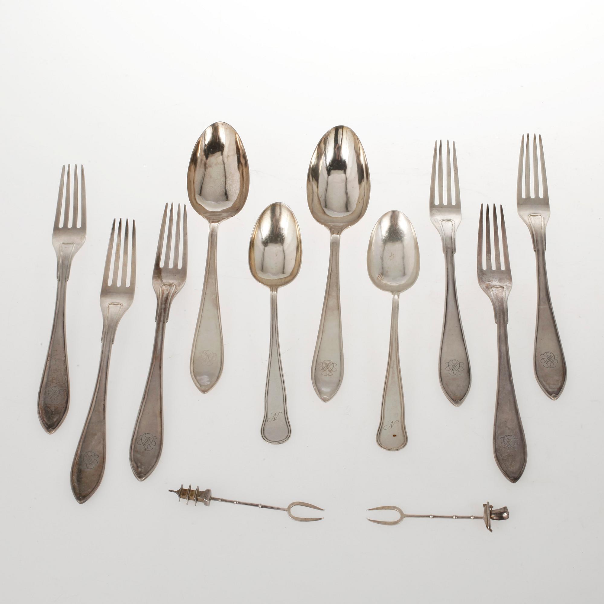 PARTI SILVER, 6+2+2+2 delar, Kina, 1900-tal. Total vikt ca 636 g.