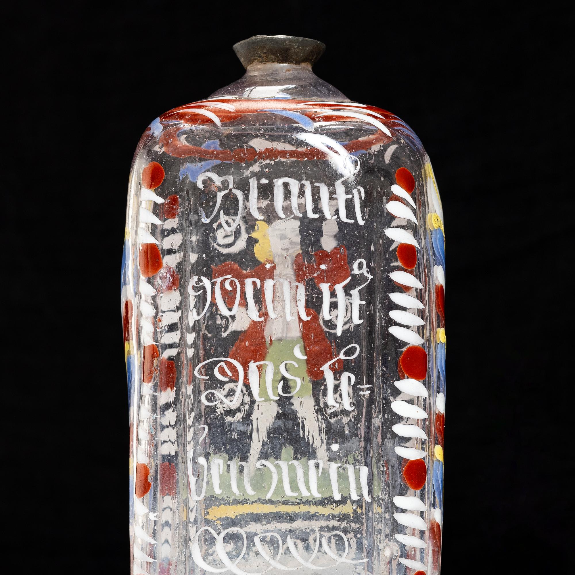 Three glass bottles, possibly Germany, 19th century.