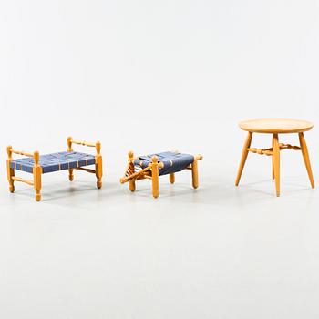 Two stools and a table designed by Erik Höglund for Boda Möbler in 1960s.