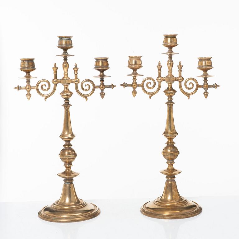 A pair of candelabras, No 72, E A Naeslund, Eskilstuna, circa 1900.