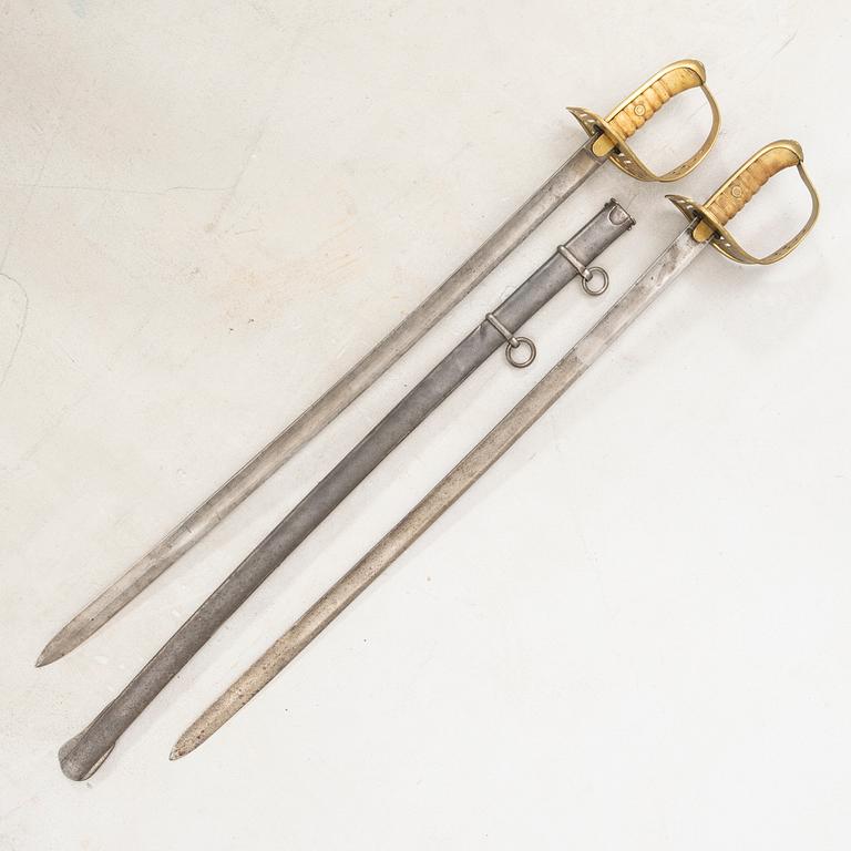 Two Swedish cavalry swords 1867-93 pattern, one with scabbard.