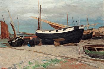 5. Carl Skånberg, Boats on the shore, coastal scene from the north of France.