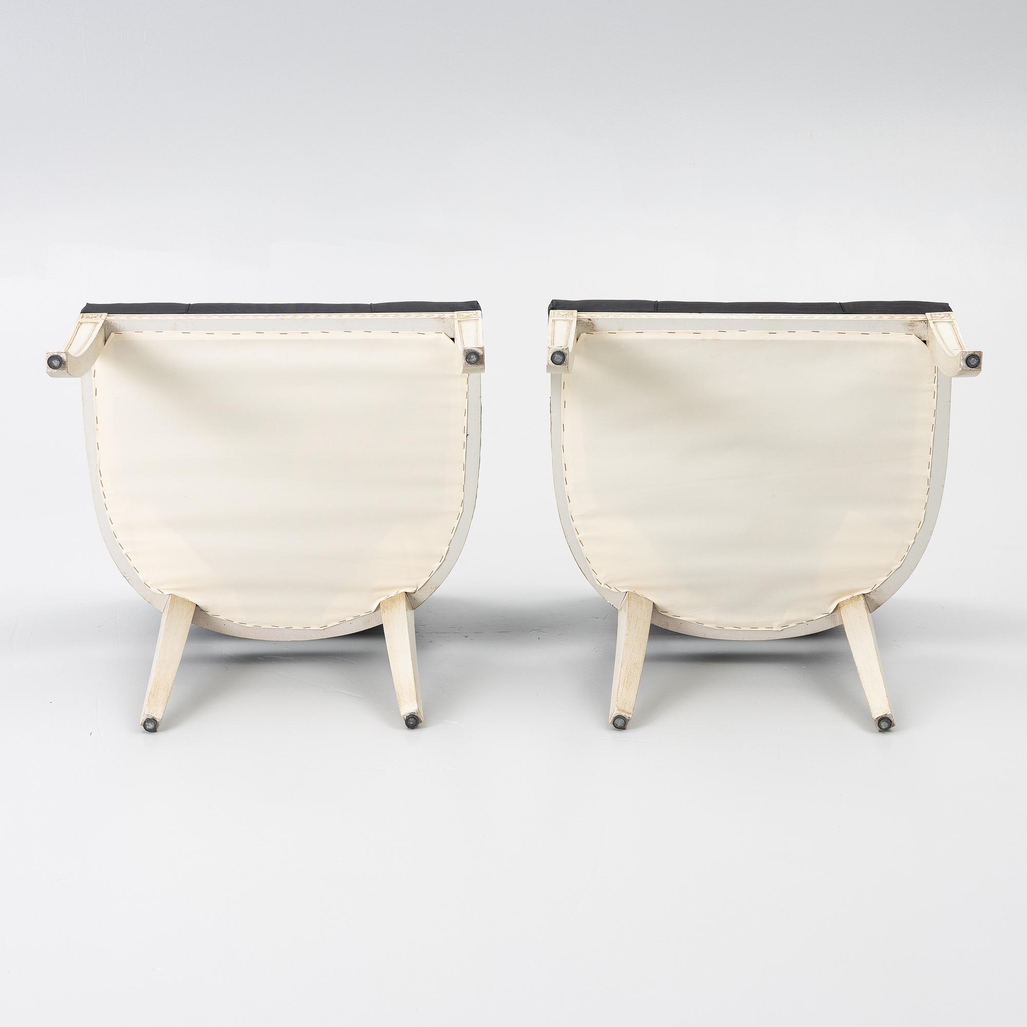A pair of late Gustavian style armchairs, second half of the 20th century.