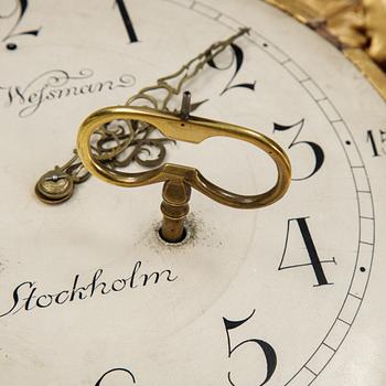 A Gustavian wall clock by Hans Wessman (active in Stockholm 1787-1805).