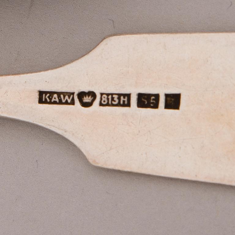 A 48-pcs set of cutlery in silver and nickel silver with seashell decoration, Finnish hallmarks 1923-1955.