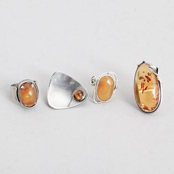SMYCKEN, 4 delar, silver, bla Stigbert, med bärnsten.