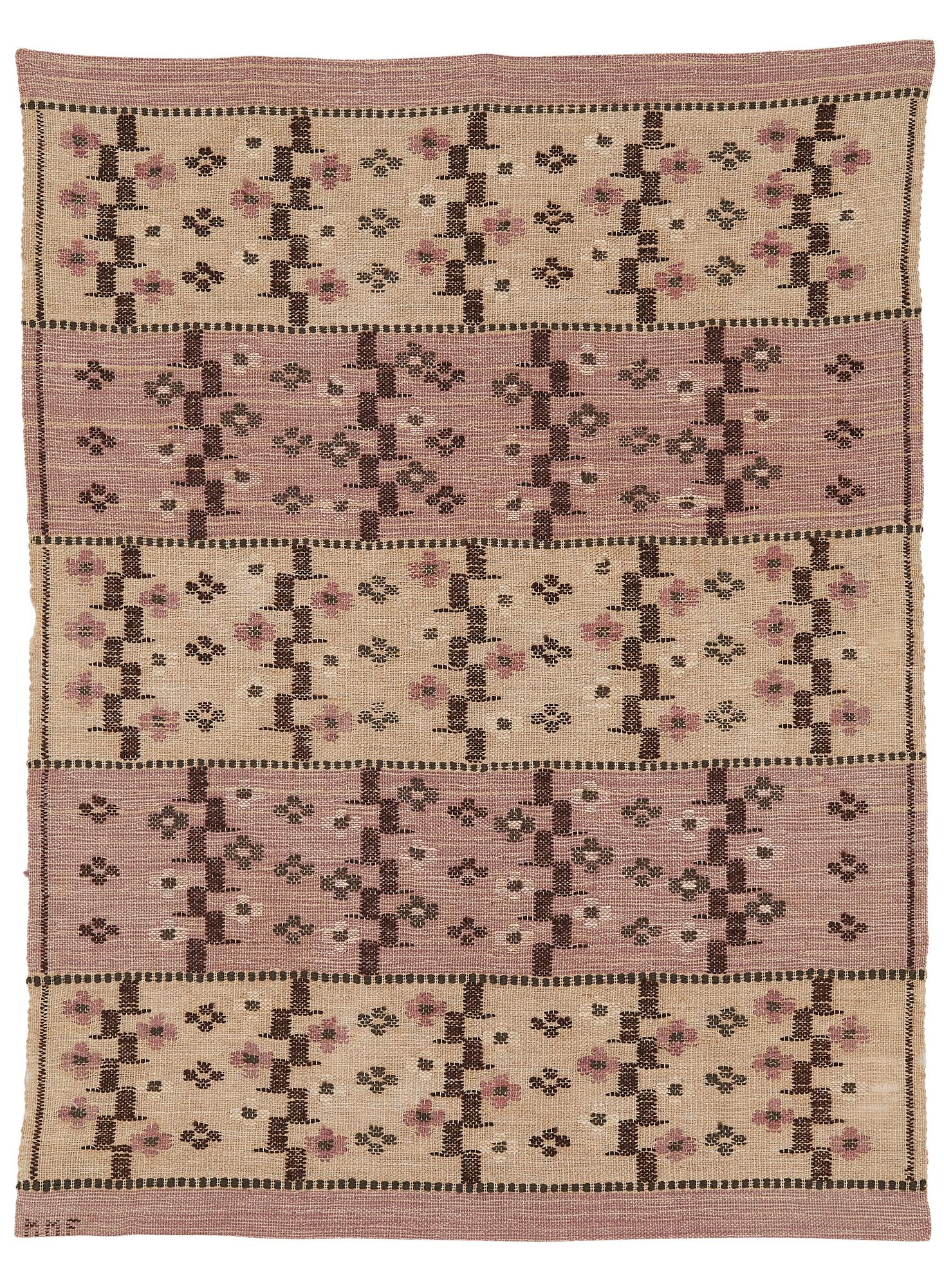 Märta Måås-Fjetterström, Vävnad, "Slån", inplock på linnebotten, ca 92,5-93 x 69,5-71,5 cm, signerad MMF.