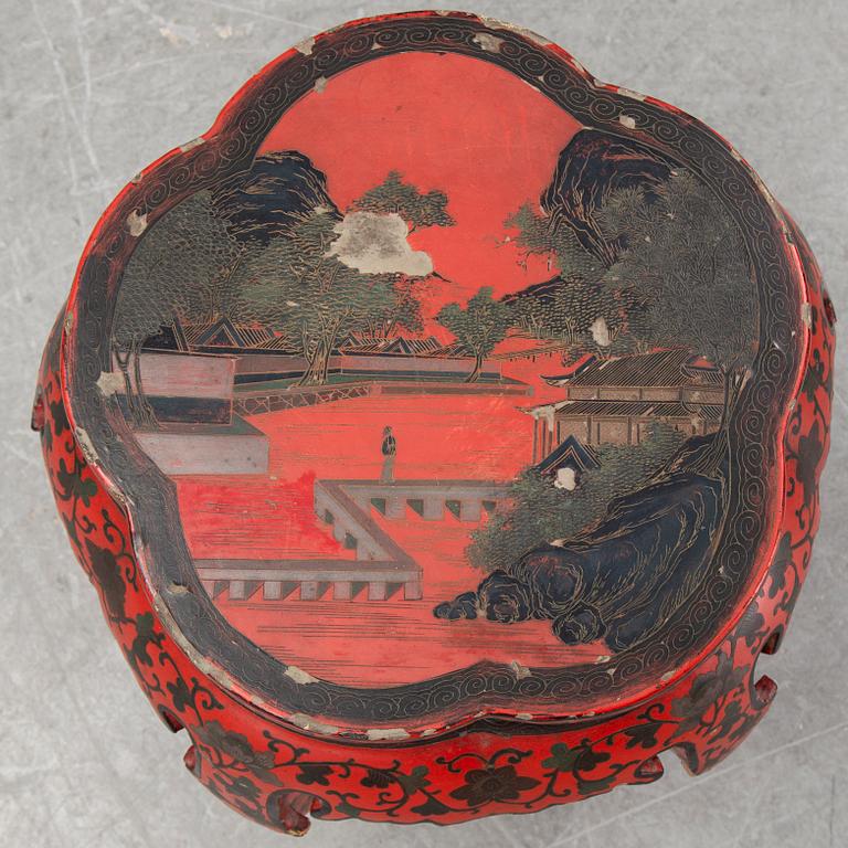 A Chinese red lacquer stool, first half of the 20th century.