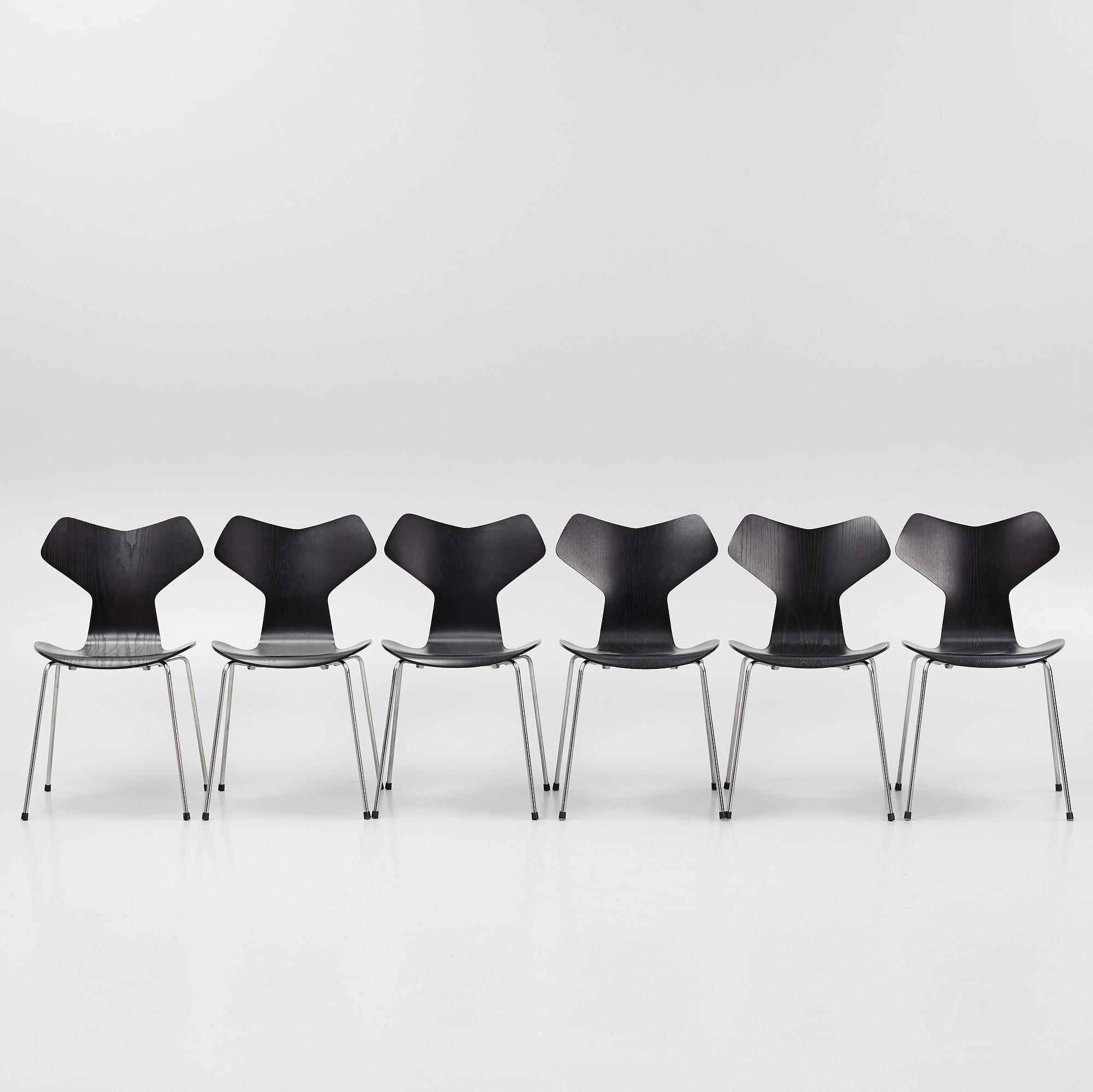Arne Jacobsen, six "Grand Prix" chairs, Fritz Hansen, Denmark, 2014-2016.