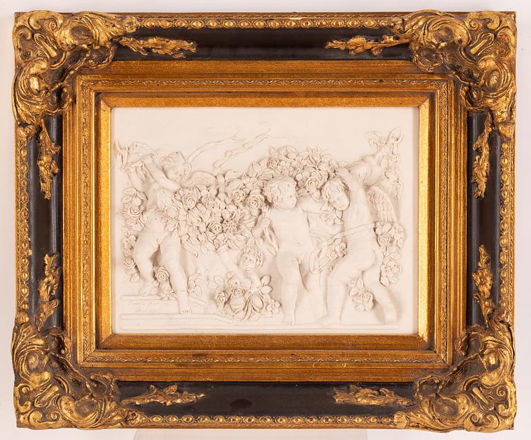 Francois Duquesnoy, after, ceramic relief, dated Paris 1892.