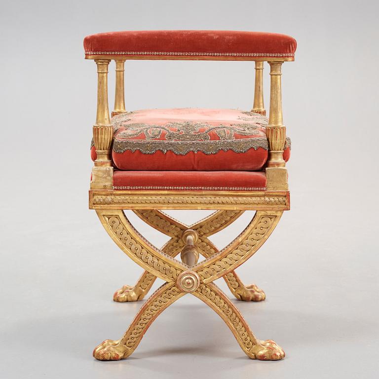 A Swedish Royal late Gustavian stool by Erik Öhrmark, master 1777.