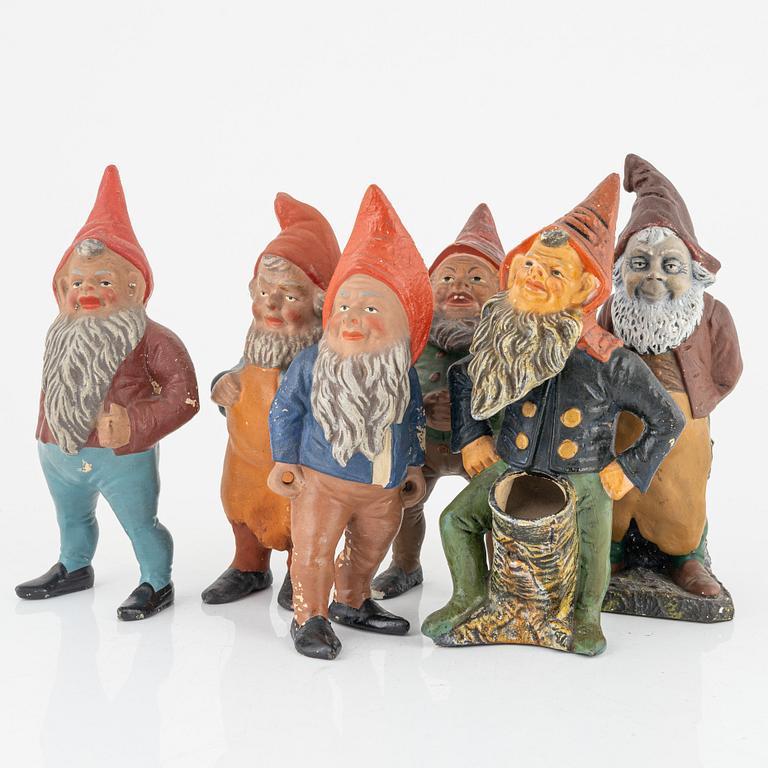 Six ceramic gnomes, first half of the 20th century.