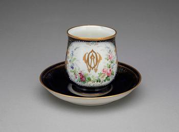 CHOKLADKOPP MED FAT, porslin, Kornilov, Ryssland, dat 29/7 1888.