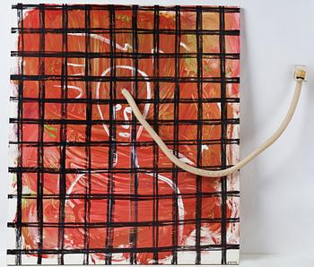Jonathan Borofsky, oil on canvas with plastic tube and casette player.