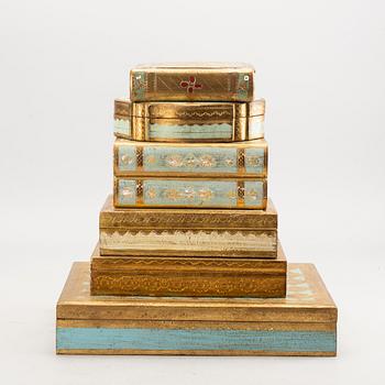 Six mid 20th century wood boxes from Paoletti, Firenze Italy.
