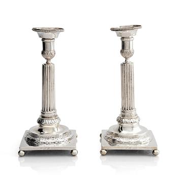 319A. A pair of Swedish 18th century silver candelsticks, marks of Pehr Zethelius, Stockholm 1797.