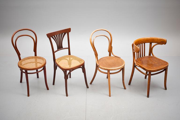 KARMSTOL samt STOLAR, 6 st, Thonet samt  Jacob & Josef Kohn, 1900-talets första hälft.