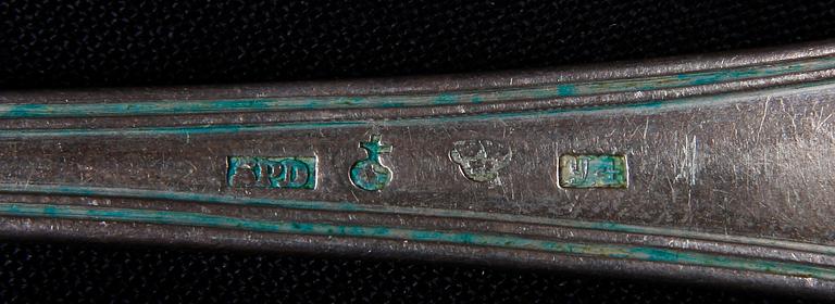 BESTICK, 7 st, silver, olika mästare bla Pehr Alfred Weström Uppsala 1863.