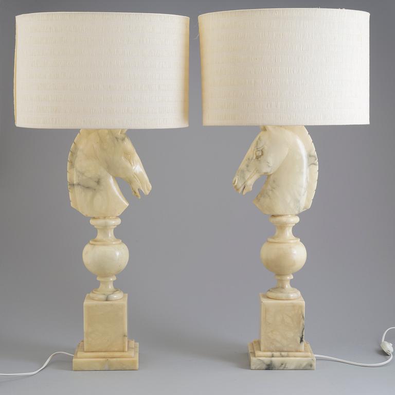 a pair of Italian alabaster table lights from the second half of the 20th century.