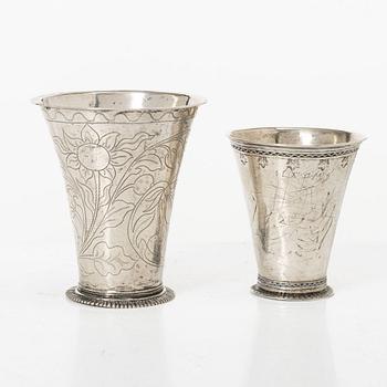 Two Swedish silver 18th Century beakers.