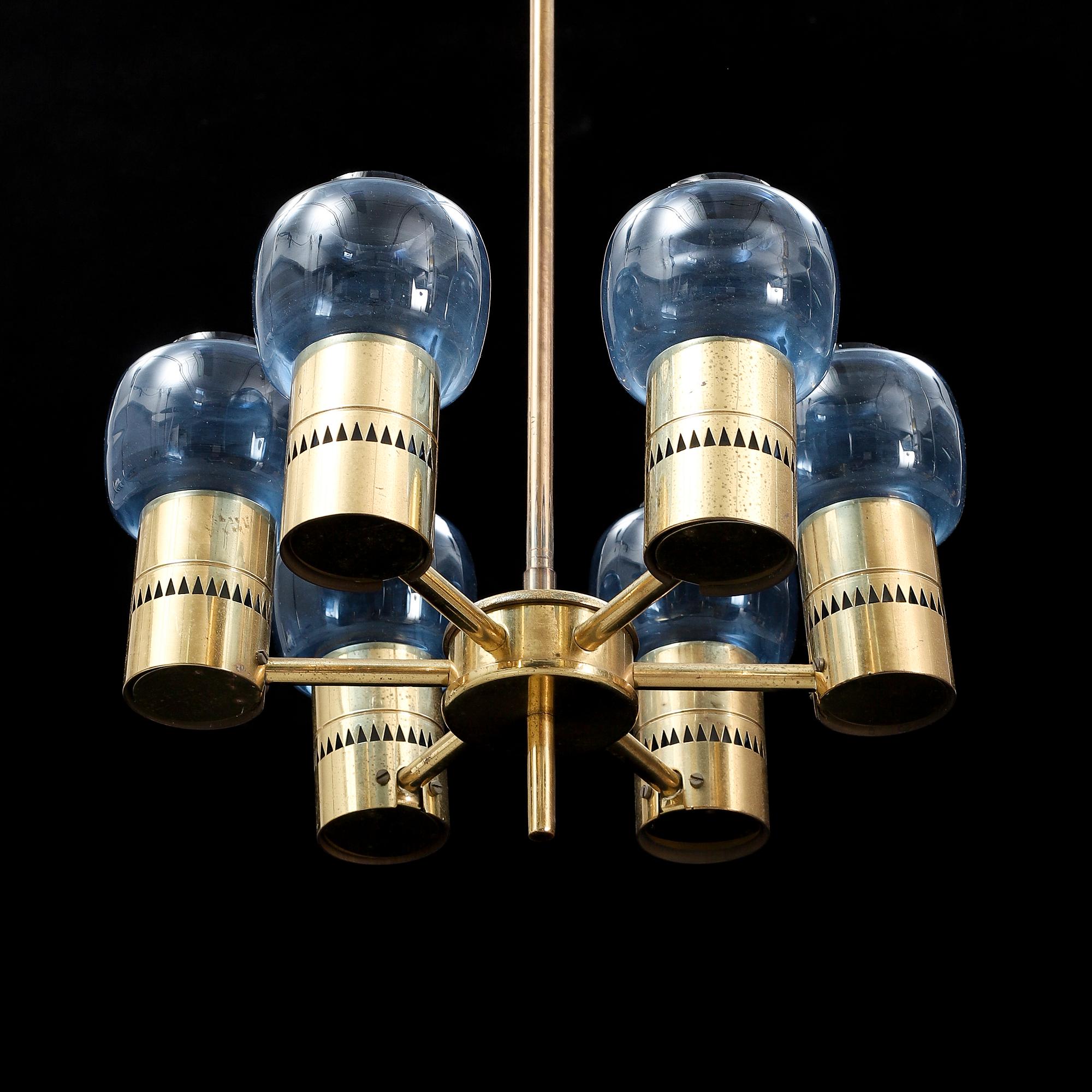 HANS-AGNE JAKOBSSON, a brass and glass ceiling light, Markaryd.