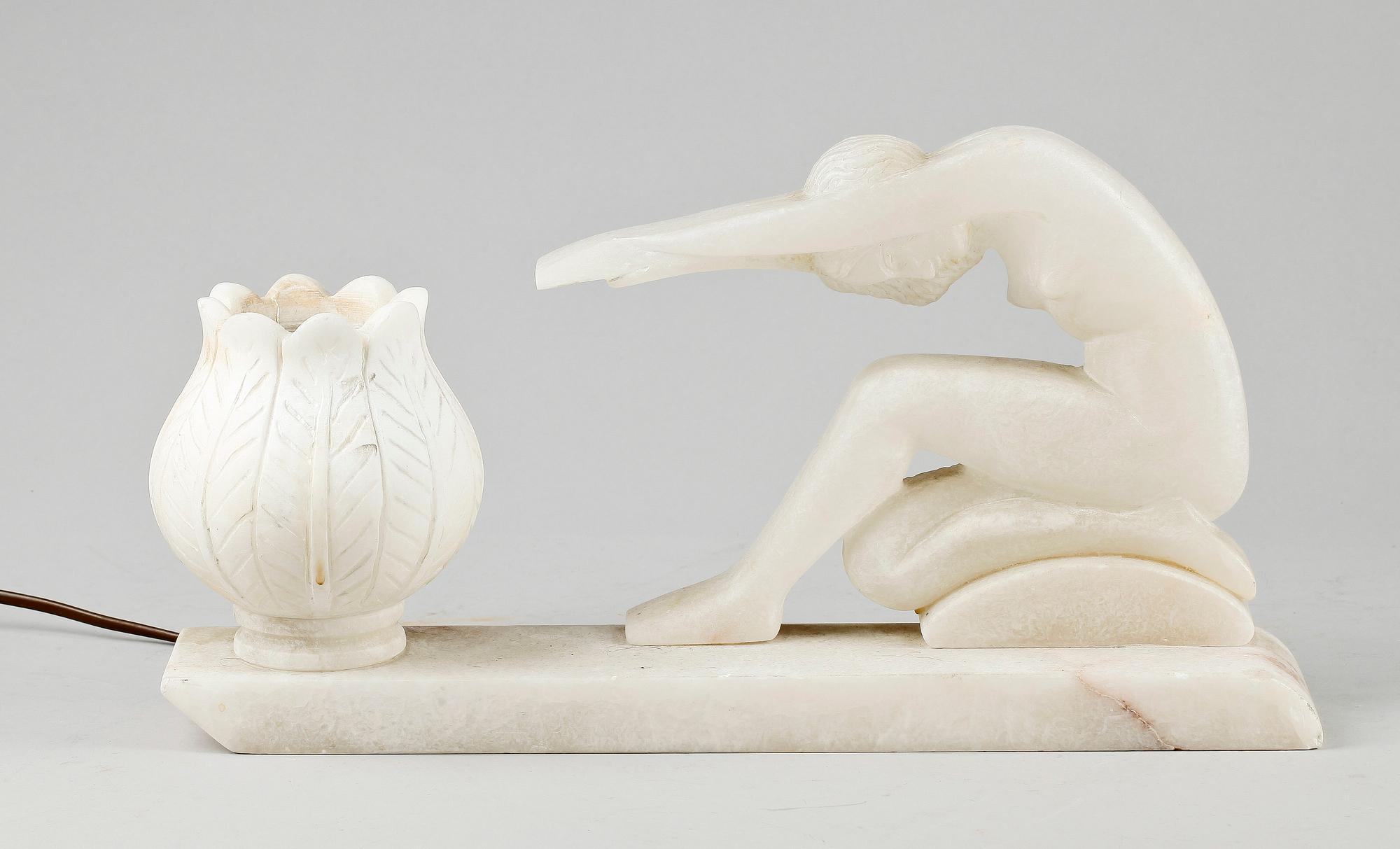 BORDSLAMPA, alabaster, art deco, 1930/40-tal.