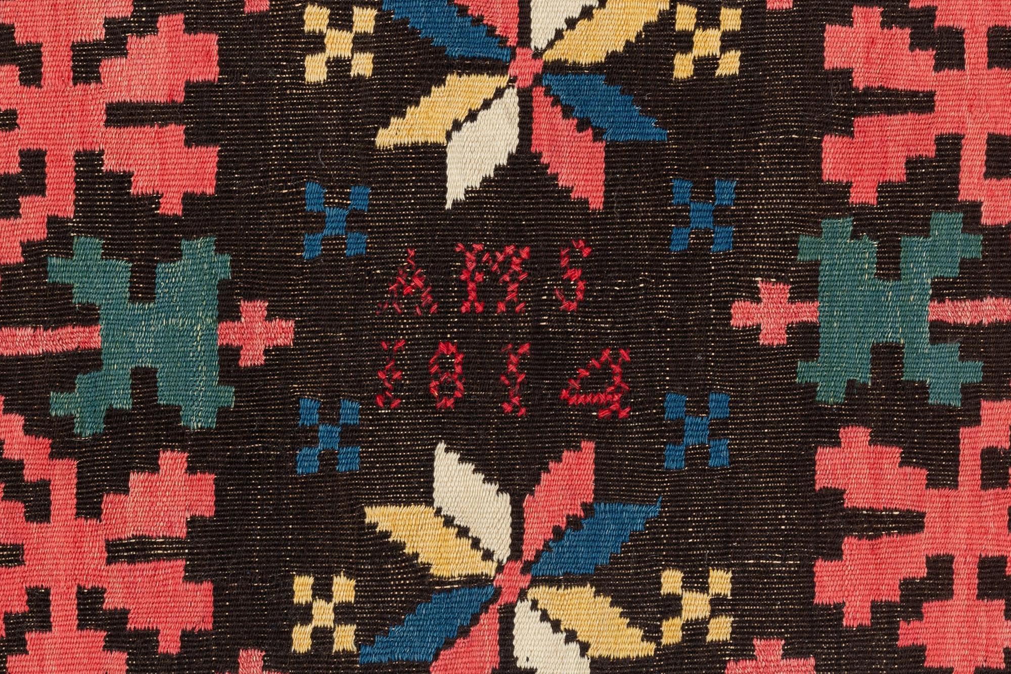 A carrige cushion, ”Stiliserade Ekar”, flat weave, ca 119 × 52 cm, signed AMS, dated 1814.