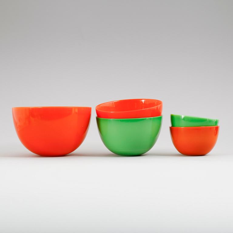 SKÅLAR, 5 st, glas, "Colora", Sven Palmqvist, Orrefors.