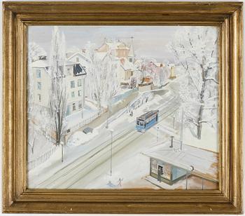 Dagmar Thelander · DAGMAR THELANDER, "Gröndal vinter", gouache, signerad och daterad -42.