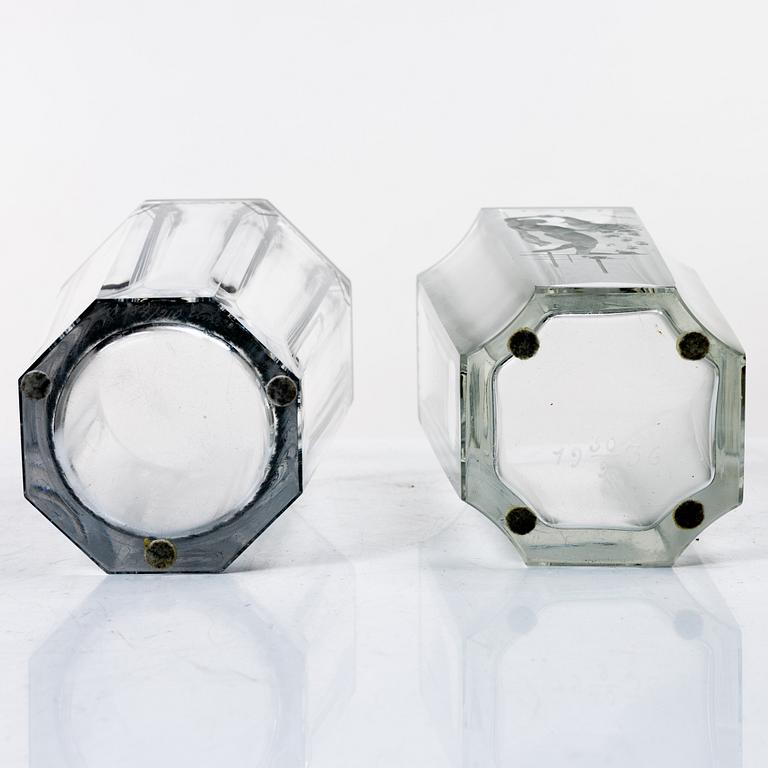 Emil Weidlich, vaser, 2 st, Elme glasbruk, 1930-tal.