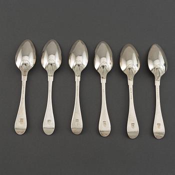 A set of six Swedish 19th century silver spoons, mark of Gustaf Otto Sjöberg, Falun 1810.