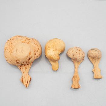 Ten carved burl wood bowls and cups, Sweden, 20th century.
