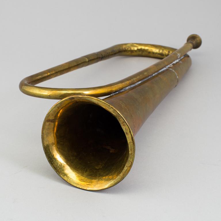 A Swedish early 20th century military brass horn Ahlberg & Ohlsson, Stockholm.