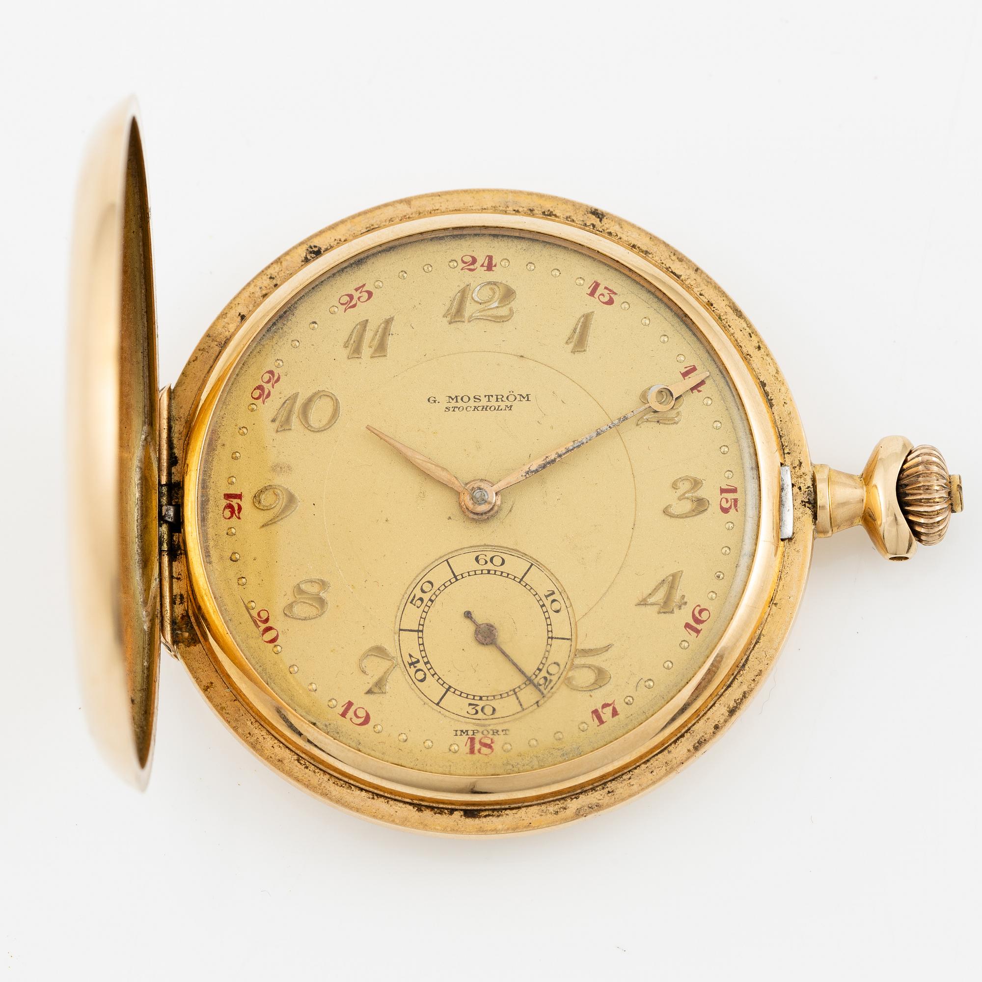 Pocket watch, "G. Moström Stockholm", 14K gold, hunter, 51.5 mm.