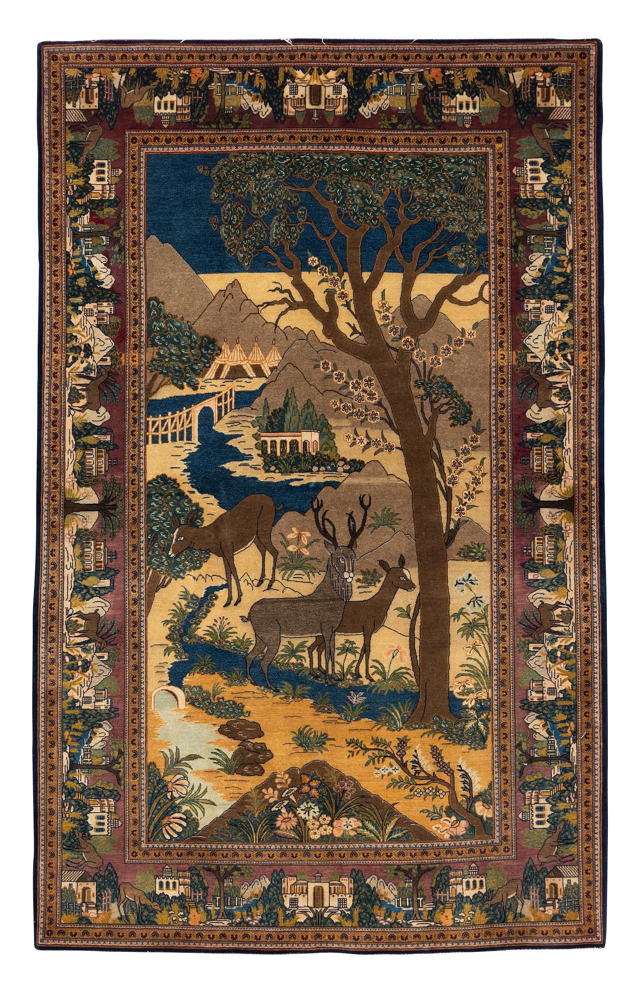 A rug, semi-antik Kashan figural, ca 216 x 133,5 cm.