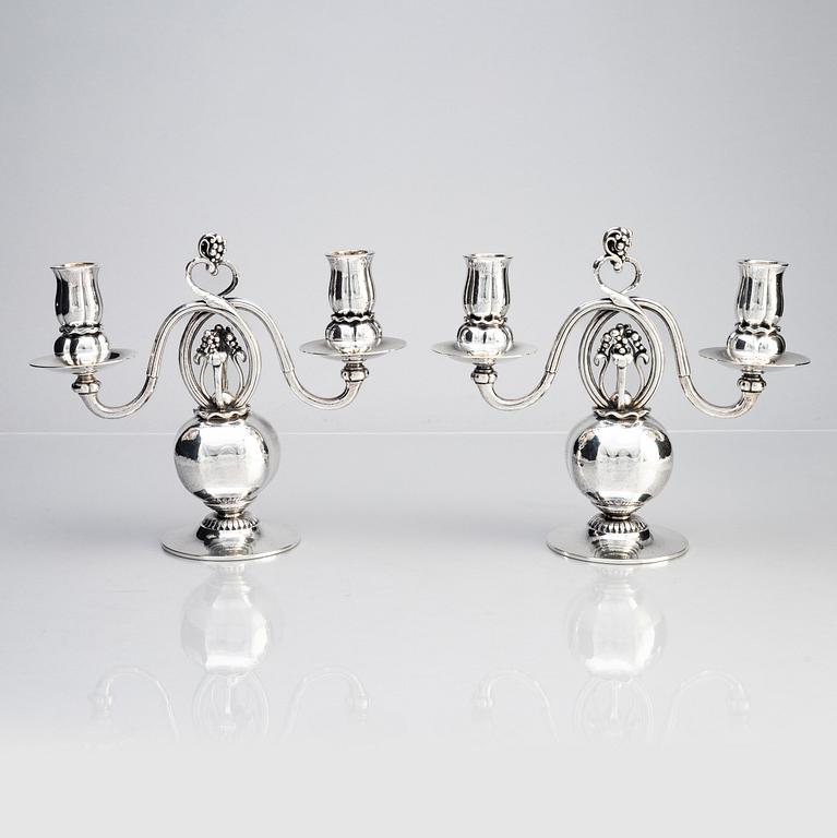 Georg Jensen, a pair of sterling silver candelabra, Copenhagen 1933-44, design nr 324.