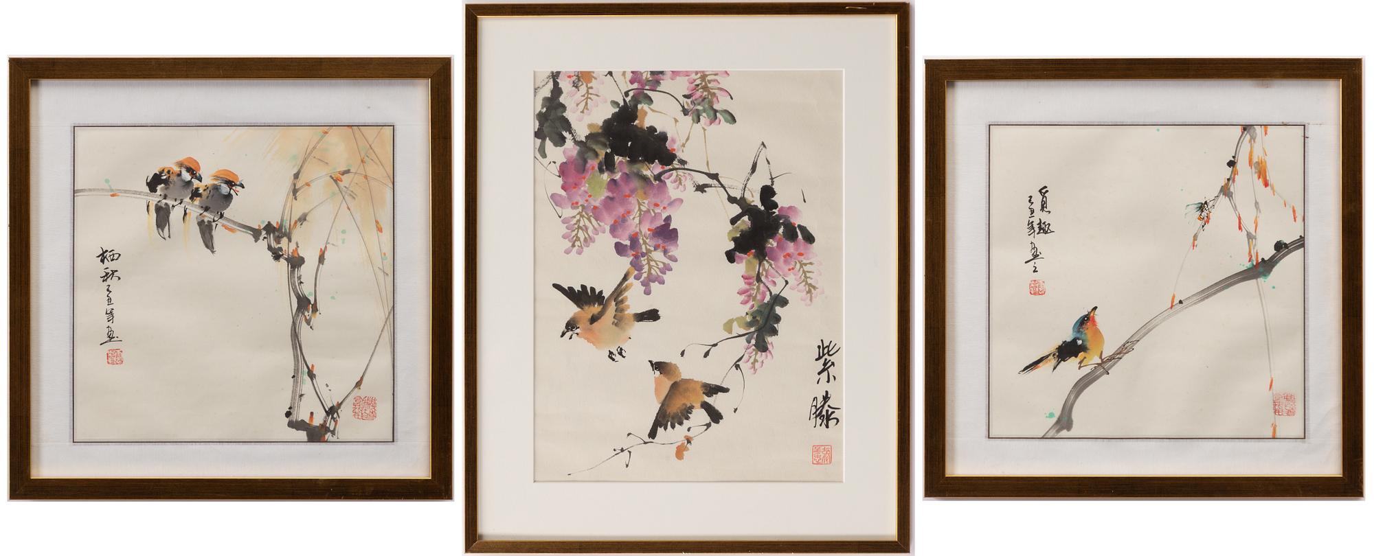 Unidentified artists, three Chinese paintings, around 2000.