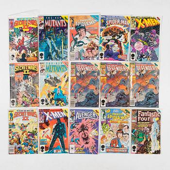 Serietidningar, 45 st, kompletta serier, Secret Wars I, II, III, Marvel, USA, 1984-88.