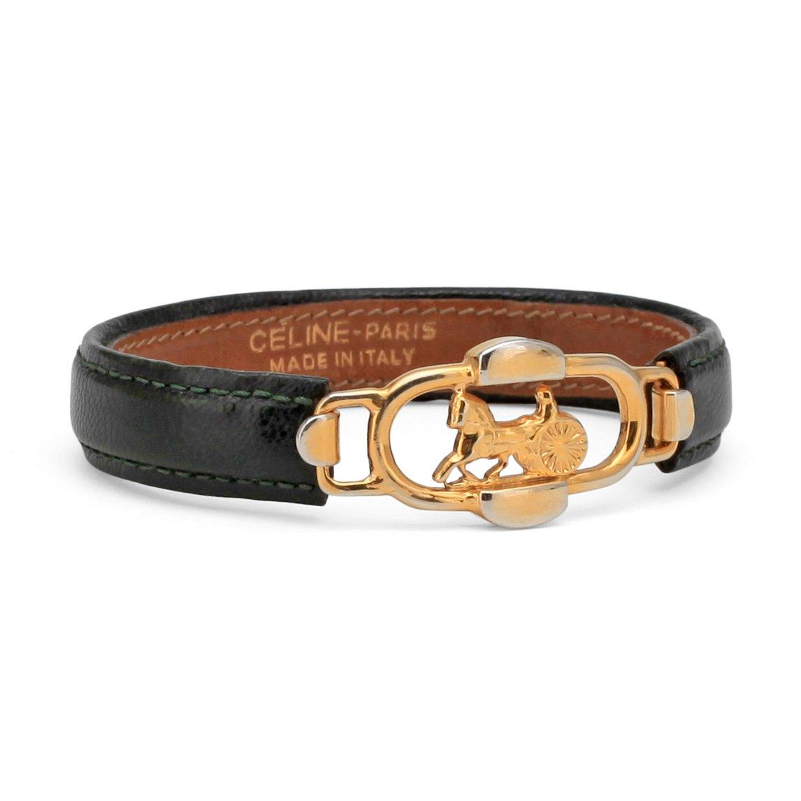 CÉLINE, a green leather bracelet.