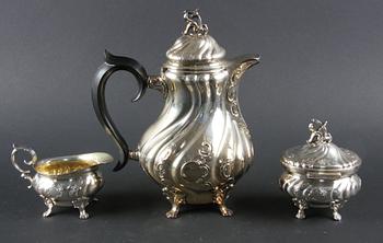 KAFFESERVIS, 3 delar, silver, C G Hallberg 1955-1956.