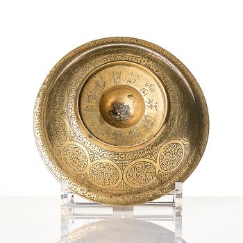 An engraved persian copper alloy, a so called 'Magic bowl',  Qajardynasty (1789–1925).