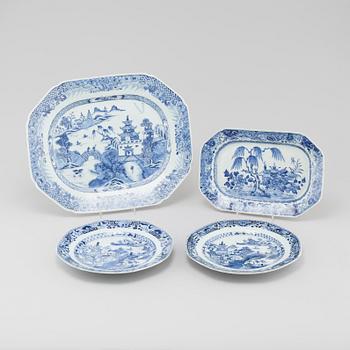 Two 18th century Chinese porcelain platters and two plates.