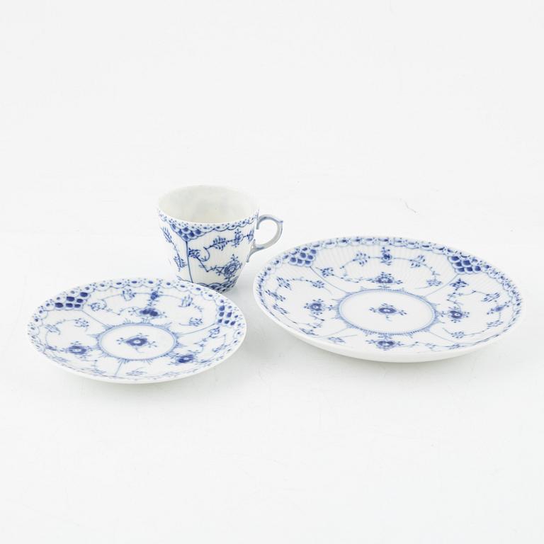 Royal Copenhagen, 76 porcelain service parts, 'Musselmalet Full Lace and Half Lace', Denmark.